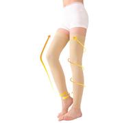 TOFLY Bas de compression à cuisse haute, opaque, soutien ferme compression de gradient de 20-30 mmHg avec bande de silicone, manchons de compression sans pieds, gonflement du traitement, Beige XXL