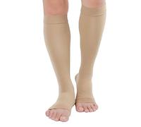 TOFLY Bas de compression, Open-Toe, maternité de grossesse chaussettes de compression à hauteur du genou, 20-30mmHg pour les femmes & hommes, opaque, soutien de la cheville et de la, 1 Paire Beige S