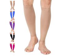 TOFLY Manchon de compression pour mollet - 1 paire de chaussettes de compression pour jambe 20-30 mmHg pour le sport, la course, le cyclisme, les voyages, Homme, Beige 4X-Large