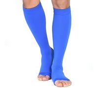 TOFLY® Paire de bas de compression opaques unisexes à bout ouvert pour varices, œdèmes, périostiques tibiales, allaitement, voyage, bleu, taille S