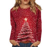 TOFOTL Christmas Sweater Tenue Chemise Femme Noel Couple Islandais Hiver Vetement Moche Polaire Noël Plus Paillettes Grande Taille Col V Famille Pull Pull Noel 14 Ans Vermilion XL