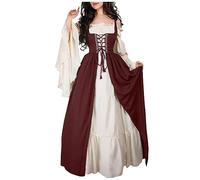TOFOTL Deguisement Halloween Femme Fantome Couple Pirate Demon Renaissance Dress Déguisé Sorcière Déguisement Deguisement Couple Cape Robe Medievale Femme Halloween Vin XXL