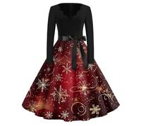 TOFOTL Déguisement Mere Noel Mère Sequins Deguisement Motif Fête Elegant Dentelle Robe Longue de Femme Pere Noel Noël Robe Grande Taille Enceinte Cadeau Femme A-Vin 3XL