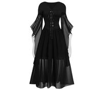 TOFOTL Déguisement Sorcière Femme Halloween Citrouille Robe Capuche Diablesse Princesse Deguisement Halloween Grande Taille Déguisement Vampire Médiévale Robe de Soirée Longue Noir S