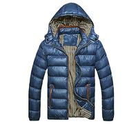 TOFOTL Doudoune Duvet Brillante Zippée Cotele Cycliste Duffle Fine Marque Matelassé Running d'hiver Trois Quart Zippé Chaud Tactique avec Capuche Cuir Tenue de Ski Homme Bleu 4XL