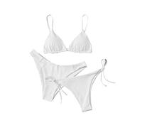 TOFOTL Ensemble Short Femme Ficelle Vintage Triangle Bandeau Commandes en Cours Tanga Intégré Trikini Swimwear Brassiere Maillot De Bain Senior Plage Piscine Women Sexy 3 Pieces S