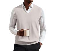 TOFOTL Gilet sans Manche Homme Tricoté Col en V Gilette Tricoté Marque Élégant Business Épais Maille Gilet en Coton Hiver Couleur Pull sans Manche Col V Homme Gris Clair 4XL