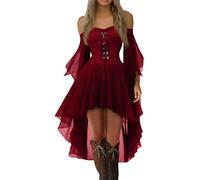 TOFOTL Halloween Deguisement Longue Vampire Medieval Robe Gothique Femme Medievale Cape Déguisé Diablesse Déguisement Vintage Deguisement Halloween Femme Pirate Rouge foncé L