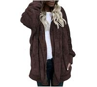 TOFOTL Hiver Chaud Polaire Capuche Chic Mi-long Amovible Femme Bouillie Running Sweat À Capuche Veste Polaire Chaude Chaud Ski Long Laine D'intérieur Manteau Cuir Femme Café XL
