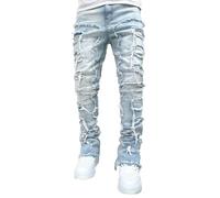 TOFOTL Jeans Homme Regular Cargo Peintre Training Chino Coupe Droite Extensible Jogging Coton Escalade Classique Genouillere Stretch Hiver Chaud Décontracté Cargo Homme Bleu Clair S