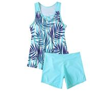 TOFOTL Maillot De Bain 2 Pieces Femme Modeste Swimsuit Maillot De Bain Curvy Femme Natation Anti UV Grande Taille Deux Pieces Ado Fille Haut De Tankini Shorty Armature Mes Commandes Passées M