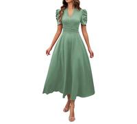 TOFOTL Mes Commandes Robe De Cérémonie pour Femme Ronde Col V Grande Taille Deguisement Couleur Uni Robe Patineuse Extérieur Lightweight Pas Cher Robe Trapèze Chic Baggy Tenue 2025 Ete Vert Clair L