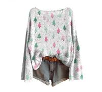 TOFOTL Pull de Noel Femme, Tunique Plaide Ensemble Islandais Rigolo Cadeau Femme pour Drole Polaire Rennes Sweater Original Couple Christmas Joli 'de Pull Noel Fille 12 Ans Blanc S