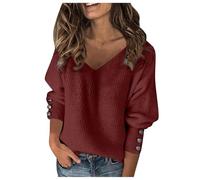 TOFOTL Pull Femme Cachemire Col V Mode Thermique Cocooning Court Large Gros Elegant Moche Marque Col V Sweetplaid Christmas Gros Hiver Original Pull de Noel Femme Vin XL