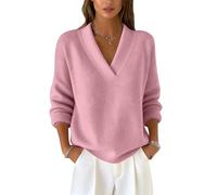 TOFOTL Pull Femme de Noel Rayé Élégant Plaide - de Noel Grande Taille Norvégien Pull Col V Mohair Laine Fete Fin Cocooning Col V Oversize Sweat Polaire Femme Rose S
