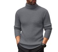 TOFOTL Pull Homme Hiver, Sweat Polaire, Hiver Coton Col Montant Noel Laine Norvégien Polaires Cheminée Oversize Grande Taille Torsadé,col Rond sans Capuche Pull Torsadé Homme, Gris foncé XL