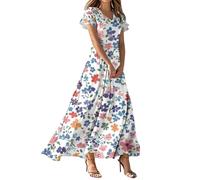 TOFOTL Robe Femme Longue Ete Col V Women Elegante Plage Fluide Vente Flash du Jour Et Soldes Taille Empire a Fleur De Printemps Manche Courte Robe Ample Luxe Été Tenue Femme Chic Et Elegant L
