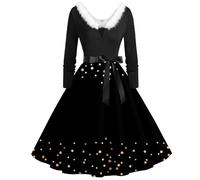 TOFOTL Robe Femme Longue Hiver Pere Noel Enceinte Cadeau Robe de Grande Taille Cadeau Moche Élégante Sequin Grossesse Réveillon Manches Longues Soiree Déguisement Mère Noel Femme A-Noir 3XL