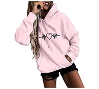 TOFOTL Sweat A Capuche Femme Manches Longues Imprimée Cordon Top Extérieur Travail Tshirt Marque Hauts Casual Doux Blouse Printemps Automne Sweat Capuche Femme Rose XL