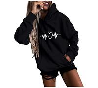 TOFOTL Sweat A Capuche Femme Manches Longues Imprimée Cordon Top Extérieur Travail Tshirt Marque Hauts Casual Doux Blouse Printemps Automne Blouse Paillettes Femme Noir XXL