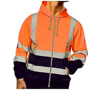 TOFOTL Sweat Capuche Homme Marque Travail Haute Visibilité Pulls, Gilets et Sweats Classique à Cordon Poches Halloween Slim Fit Réfléchissante Hauts Homme Automne Hiver Orange 3XL