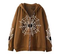 TOFOTL Sweat Femme Hiver Plaid avec Manche Grosse Adulte Camionneur Pulls Zippe Fourrure sous Noël Original Et Mode Manche Pull Blanc Capuche Sweat Noir Femme Marron L