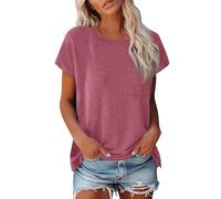 TOFOTL Tee Shirt Femme Grande Taille Soirée Couleur Pure Integre Mode T-Shirt Haut Chic Et Elegant Ample Maillot Printemps Rétro Manche Courte Tunique Femme Originale Col Rond Mes Commandes M