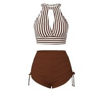 TOFOTL Ventes Flash du Jour Tankinis Femme sans Manche Push Up Classique Vêtements Maillot De Bain Grande Taille Plein Air Grande Taille Printemps Print Piscine Haut Maillot De Bain Marron XXL