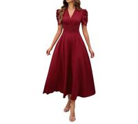TOFOTL Votre Compte Robe Longue Femme Chic Et Elegant Col V Baggy Tenue Taille Haute Robe De Ceremonie Femme Business 2025 Ete Robe Femme Chic Et Elegant Hiver Leger Robe Doux Pas Cher Rouge L