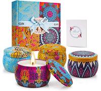 TOFU Bougies Parfumées Coffret Cadeau Femme, 4 Boîtes Bougie Deco, 5.65OZ, 120 Heures Brûlantes, Cire de Soja Bougies pour Soulager Le Stress, avec Carte de Voeux, Motif Classique