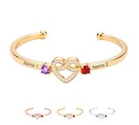 Together Forever - Personalized Birthstone Bracelet, infinity heart Custom Name Bracelet for Women, Customizable Birthday Gifts for Lover Girlfriend Couples Mom Wife Mother's Day (Gold)
