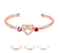 Together Forever - Personalized Birthstone Bracelet, infinity heart Custom Name Bracelet for Women, Customizable Birthday Gifts for Lover Girlfriend Couples Mom Wife Mother's Day (Rose Gold)