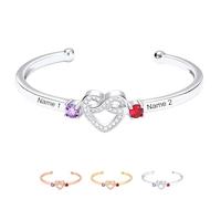 Together Forever - Personalized Birthstone Bracelet, infinity heart Custom Name Bracelet for Women, Customizable Birthday Gifts for Lover Girlfriend Couples Mom Wife Mother's Day (Silver)