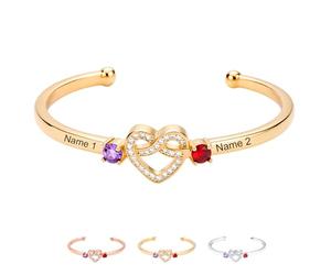 Together Forever - Personalized Birthstone Bracelet, infinity heart Custom Name Bracelet for Women, Customizable Birthday Gifts for Lover Girlfriend Couples Mom Wife Mother's Day (Gold)