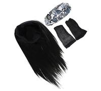 TOGEVAL 1ensemble Perruque Longue Raide Avec Bandeau Faux Cheveux Femme Look Naturel Pour Concerts Fêtes Et Événements Spéciaux Noir Bandeau Bonnet