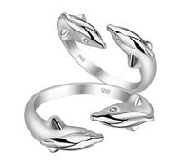 TOGEVAL 2 Pièces Bague Réglable Cuivre pour Femme avec Anneau Ouvert à Motif de Deux Cétacés Confortable et Résistant Au Ternissement Bijoux Mode pour Ado et Fille Cadeau Océan Élégant