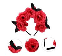 TOGEVAL 2 pièces Bandeau Halloween Femme avec Roses Rouges Élastique Accessoire Cheveux Confortable pour Fête Jour des Morts et Cosplay