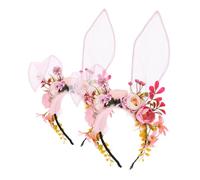 TOGEVAL 2 pièces Bandeau Oreilles de Lapin avec Fleurs Tête Confortable et Réaliste Couronne pour Fête Anniversaire Cosplay Halloween et Pâques Lot