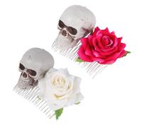 TOGEVAL 2 Pièces Barrette Halloween Rose Skull Hair Comb Accessoire Confortable pour Femme Fête Costume