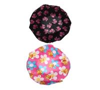 TOGEVAL 2 pièces Bonnet de Nuit Garçon Fille Satin Imprimé Large Bord Élastique Confortable et Réversible Protège Cheveux pour Garçons et Filles Ans Nœud Rose Petite Fleur Foncée