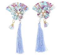 TOGEVAL 2 Pièces Éventail Barrette à Frange avec Pompon et Filles Accessoire Élégant Tissu pour Coiffure