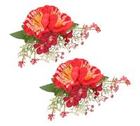 TOGEVAL 2 Pièces Lot de 2 Peignes à Cheveux Décoratifs à Fleurs Rouges, Accessoires Fleuris pour Mariage et Vacances, Épingles Latérales Légères pour Coiffures Élégantes Femmes et