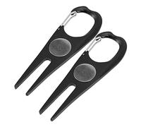 TOGEVAL 2 pièces Outil de Réparation Divot Golf Résistant avec Marqueur Premium Fourchette Portable pour Gazon Extérieur Accessoire