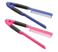 TOGEVAL 2 pièces Peigne Lisseur V-shape Brosse Coiffante Compacte et Outil de Coupe et Lissage pour Femme Usage Domestique et Salon Portable Rose et Bleu