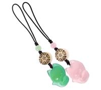 TOGEVAL 2 pièces Pendentifs Porte-clés Renard Jade Naturel Lot de Vert et Rose Accessoires Décoratifs pour Téléphone et Sacoche Bijoux Durables et Faits Main