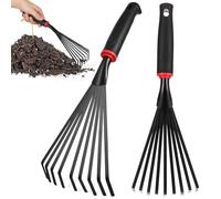 TOGEVAL 2 pièces Râteau de Jardinage Ergonomique Ensemble de Petits Râteaux à Manche Court pour Outils de Jardinage pour et Entretenir Votre Pelouse et Vos Fleurs