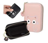 TOGEVAL 2 Pièces Titulaire de la Carte Portefeuille Chat Mini Femmes Titulaires Para boites à fiches Mignonette sachets Zip Calin Bourse Mignonne à Main Femme Porte-Monnaie Faux Cuir