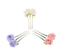 TOGEVAL 3 Pièces Peony Flower Hairpins Vintage Chinese Retro Hair Sticks Three-prong Updo Chignon Pins For Women In Beige