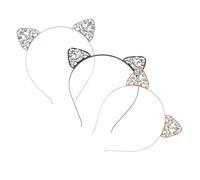 TOGEVAL 3 pièces Serre-tête Oreilles de Chat Cristal Strass Assorties Doré Blanc et Noir Accessoires Légers et Durables pour Filles Décoration de Cheveux Élégante