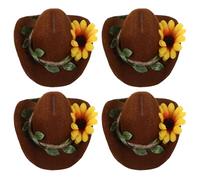 TOGEVAL 4 Chapeaux de Cowboy Miniatures en Denim Couronne Fleurie Jaune, Réglables pour Hamsters, Cochons d'Inde, Perroquets et Serpents - Accessoires Légers pour Costumes et Événements